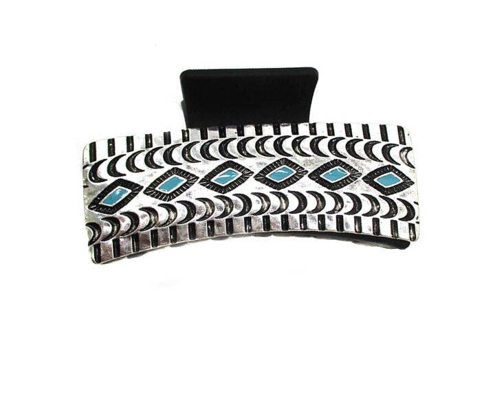 Western Etched turquoise Metal Plate Hair Claw