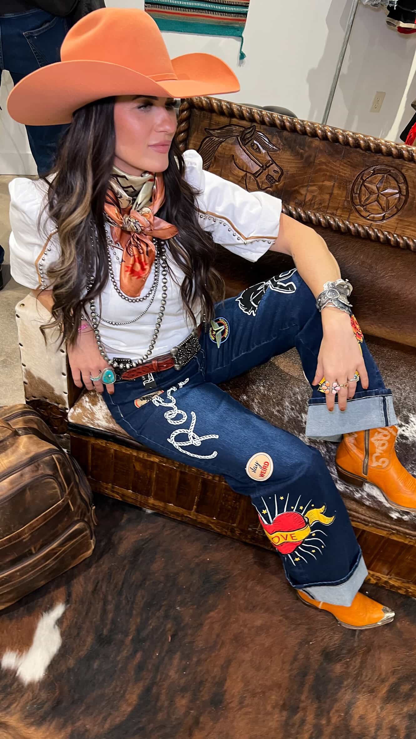 Rodeo Patch Cuffed Wide Leg Jeans – Dark Wash (Waitlist)