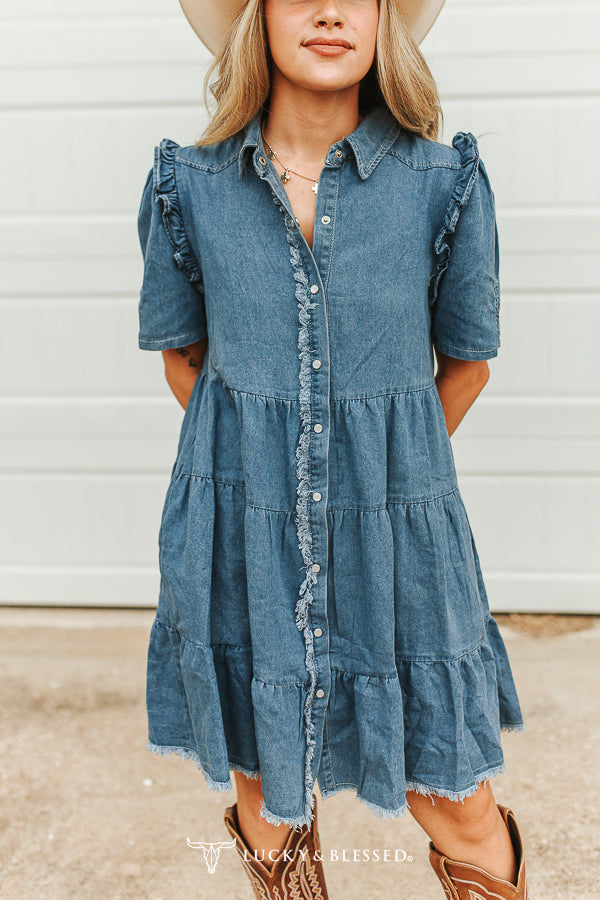 Ruffle My Denim Dress