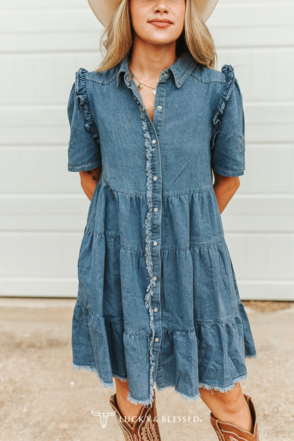 Ruffle My Denim Dress