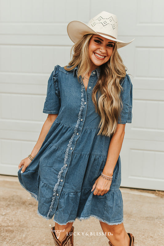Ruffle My Denim Dress