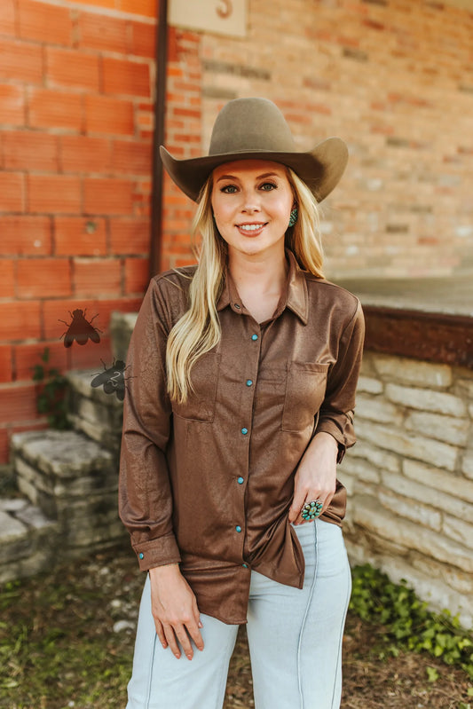 Leather Lux Button Down – Chocolate