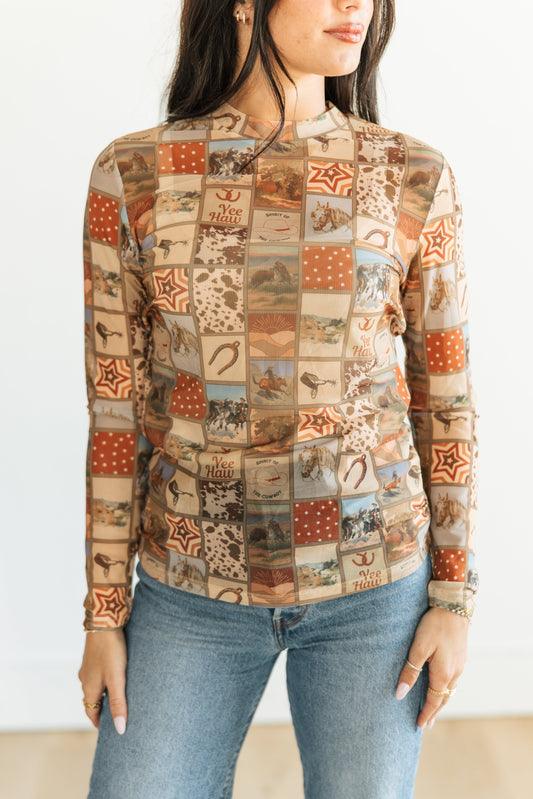 Cowgirl Mosaic Mesh Top