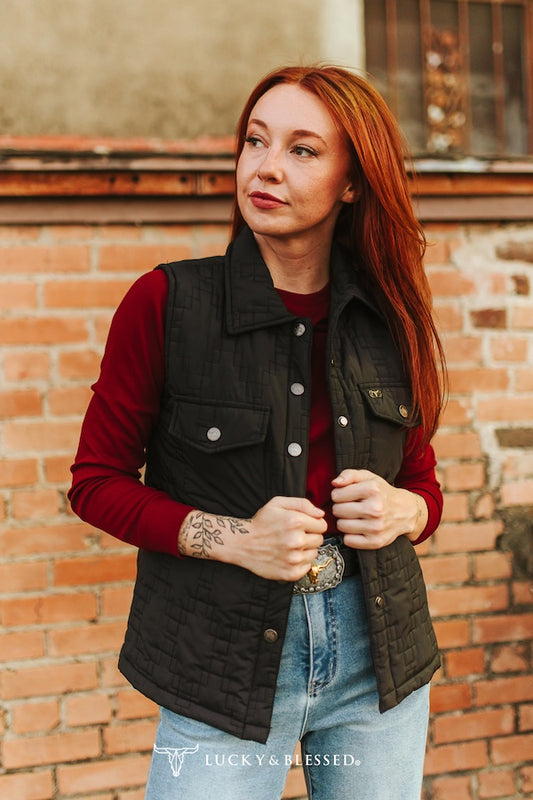 Black Top Cowgirl Quilted Vest
