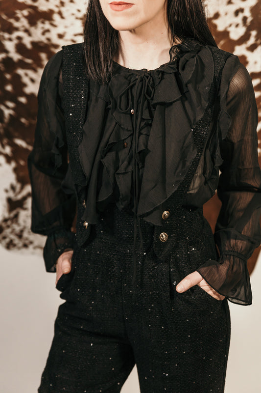 Midnight Cascade Chiffon Blouse