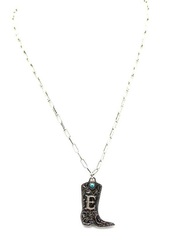 Cowboy Boots Turquoise Initial Necklace