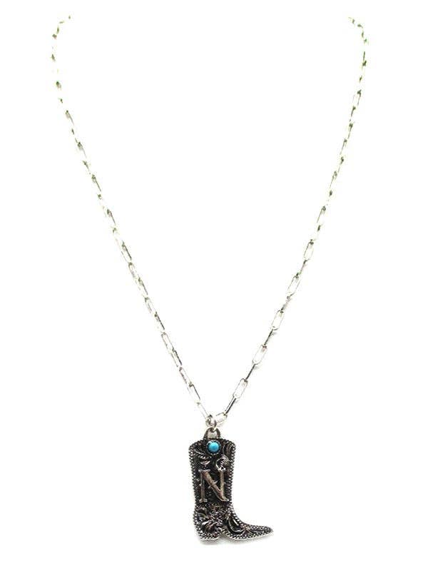 Cowboy Boots Turquoise Initial Necklace