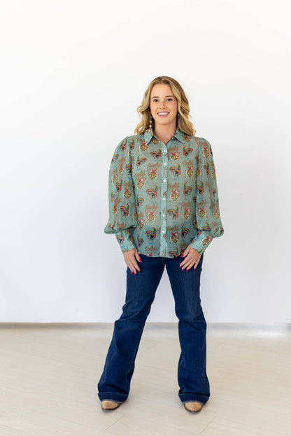 Teal Howdy Blouse