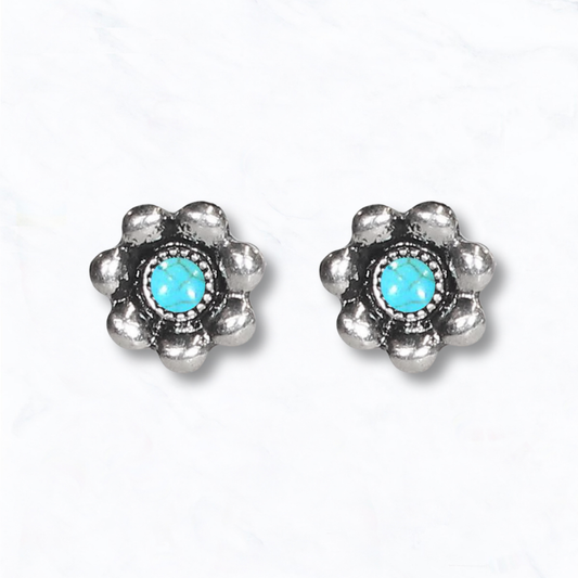 Western Stone Flower Concho Stud Earrings