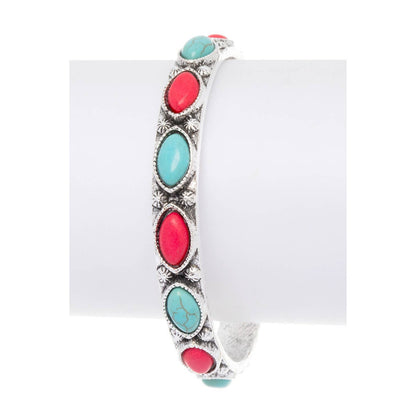 Turquoise and Red Stone Pave Western Cuff Bangle
