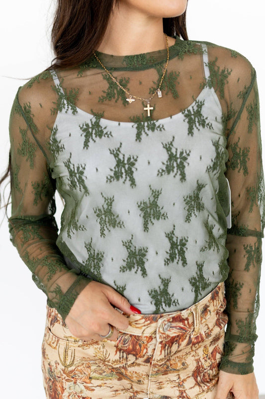Sagebrush Siren – Olive Lace Top
