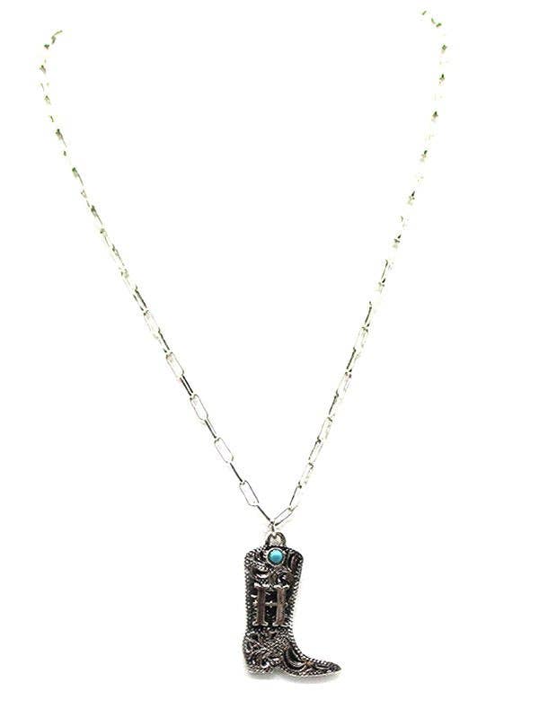Cowboy Boots Turquoise Initial Necklace