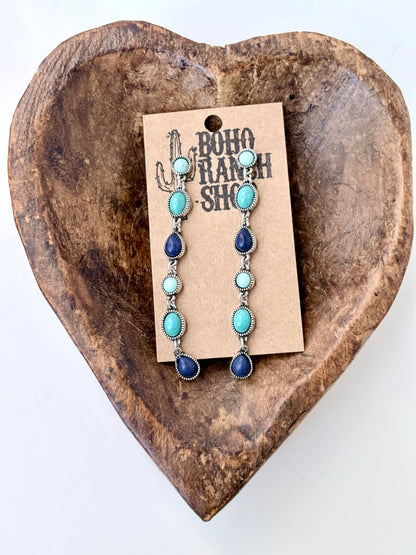 6 Tier Turquoise Stone Drop Dangle Earrings