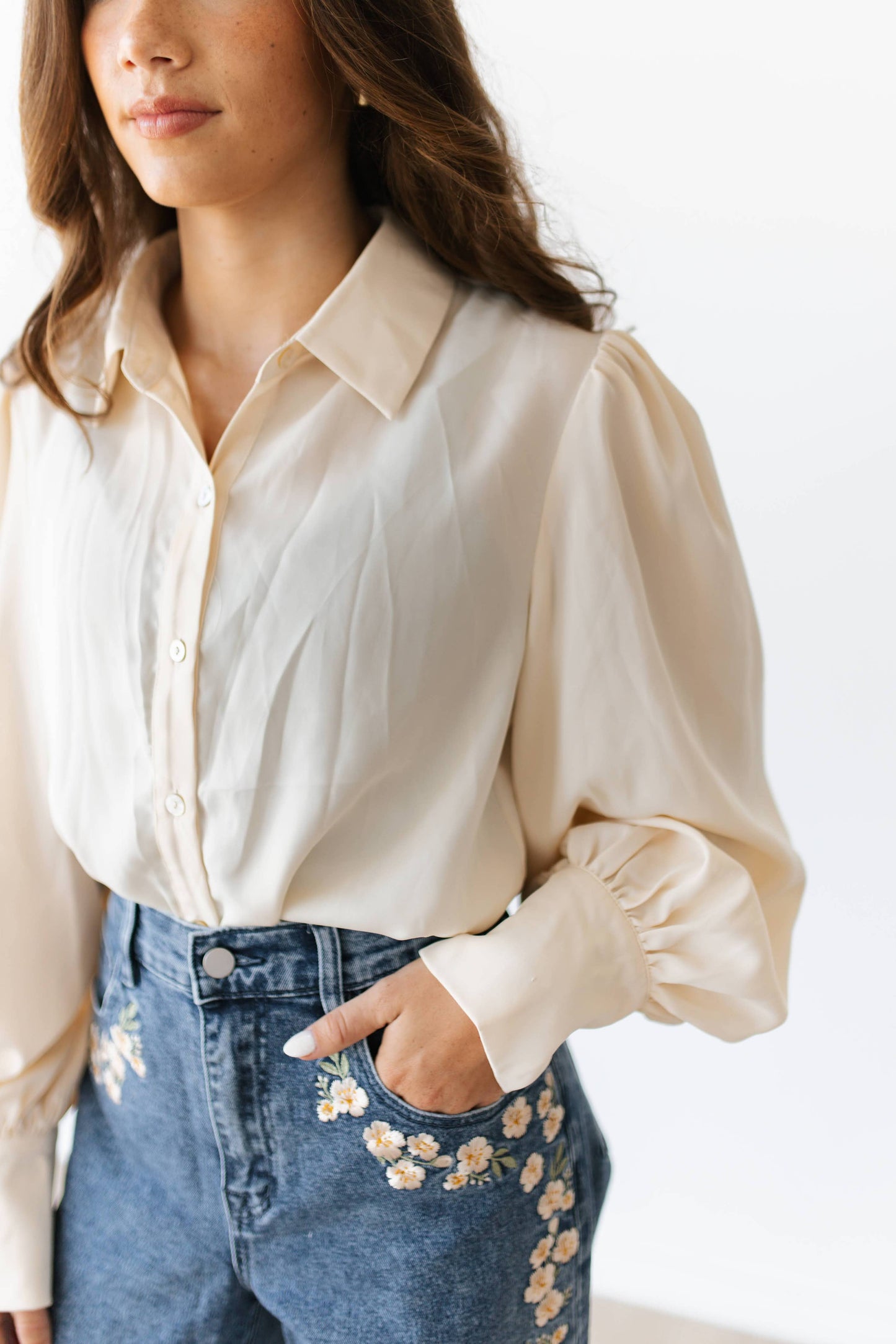 Ivory Button-Down Blouse