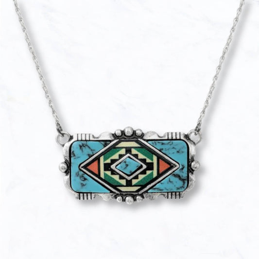 Western Turquoise Aztec Bar Necklace