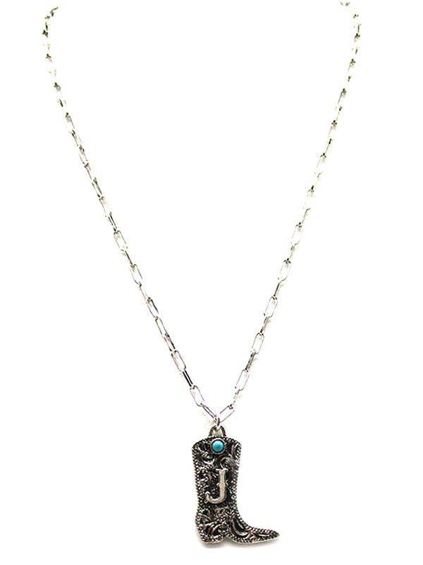 Cowboy Boots Turquoise Initial Necklace