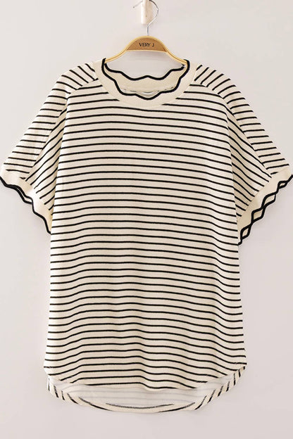 Scallop Stripe Knit Top