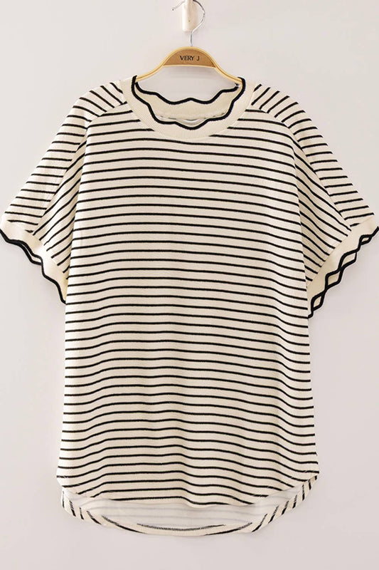 Scallop Stripe Knit Top