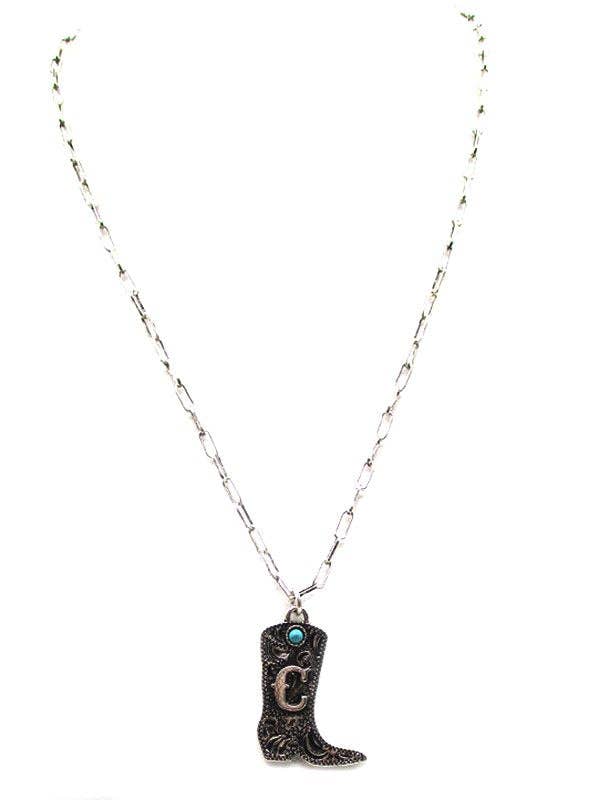 Cowboy Boots Turquoise Initial Necklace