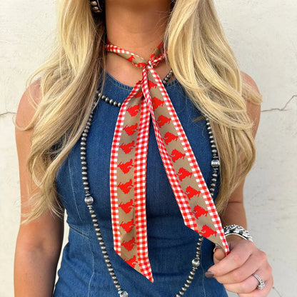 Red Bucking Horse Silk Twilly Scarf
