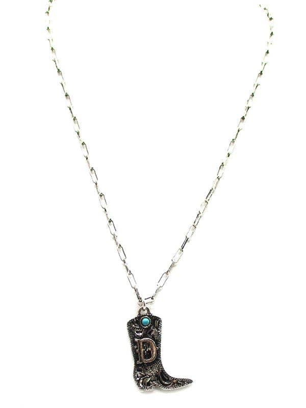 Cowboy Boots Turquoise Initial Necklace
