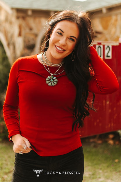 Crimson Curve Yoke Top